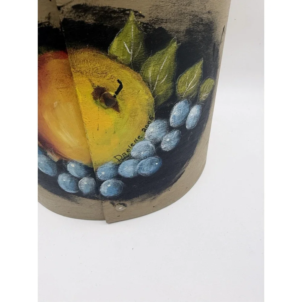 Folk Art Bentwood Pantry Box Vintage Hand Painted Fruit Peddler Signed 2006